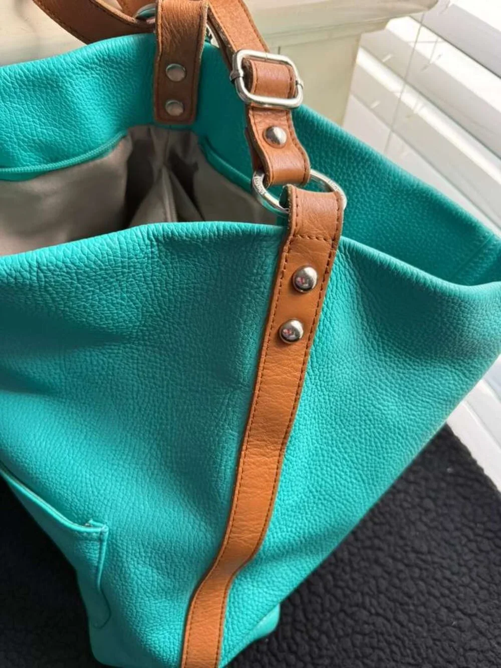 Valentina Turquoise Pebbled Leather Hobo with Brown Strap